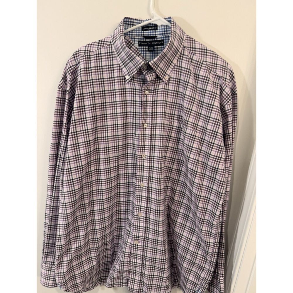 Tommy Hilfiger Shirt Mens XL Plaid Button Up Long Sleeve 80's 2 Ply Fabric
